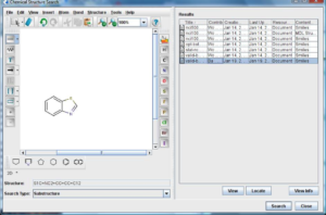 A substructure search using the Chemical Structure Search tools.